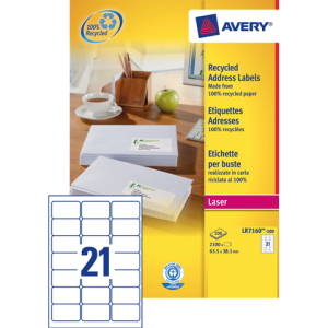 LR7160-100 - Avery Adres Etiket Gerecycleerd Papier QuickPEEL LR7160 63.5x38.1mm 2.100st Wit 1 Pak