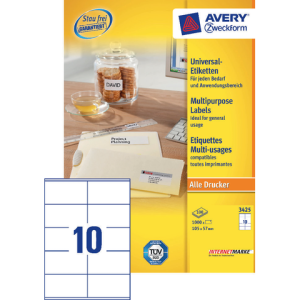3425 - Avery Universal Etiket Zweckform no:3425 105x57mm 1.000st Wit