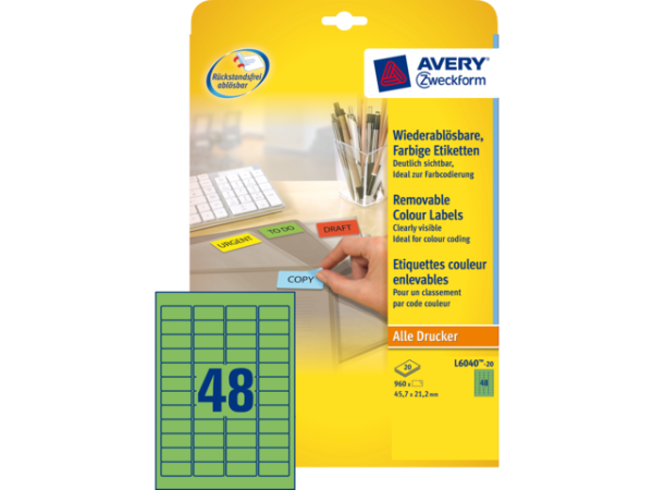 L6040-20 - Avery Gekleurde Etiketten Zweckform 45.7x21.2mm 960st Groen