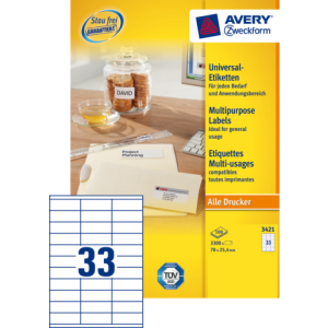 3421 - Avery Universal Etiket Zweckform no:3421 70x25,4mm 3.300st Wit
