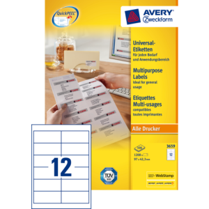 3659 - Avery Universal Etiket Zweckform 97x42.3mm 1.200st Wit