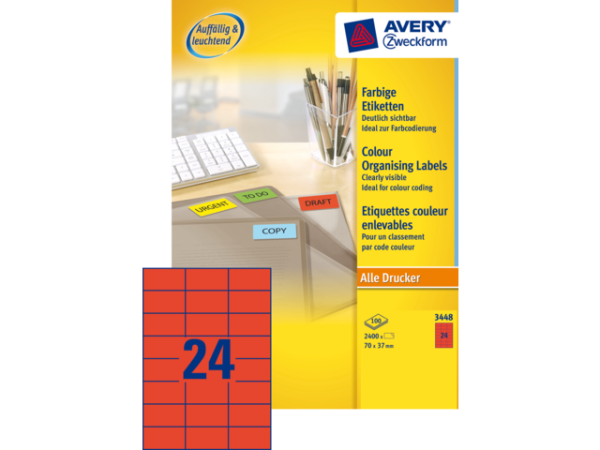 3448 - Avery Gekleurde Etiketten Zweckform no:3448 105x37mm 1.600st Rood