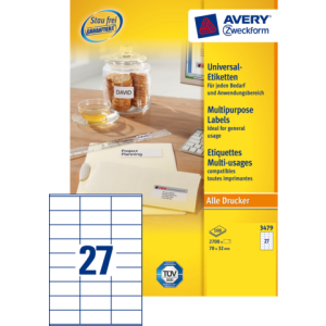 3479 - Avery Universal Etiket Zweckform 70x32mm 2.700st Wit