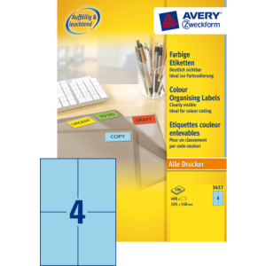 3457 - Avery Gekleurde Etiketten Zweckform 105x148mm 400st Blauw