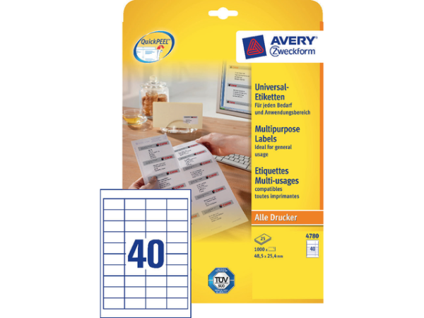 4780 - Avery Universal Etiket Zweckform 48.5x25.4mm 1.000st Wit ...