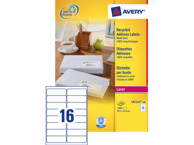 LR7162-100 - Avery Adres Etiket QuickPEEL LR7162 99.1x33.9mm 1.600st Wit 1 Pak