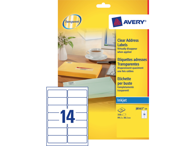 J8563-25 - Avery Adres Etiket QuickPEEL J8563 99.1x38.1mm 350st Transparant 1 Pak