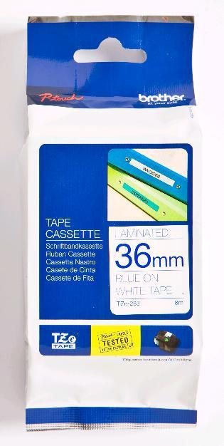 Brother Lettertape Gelamineerd P-Touch Blauw Wit 36mm 8m