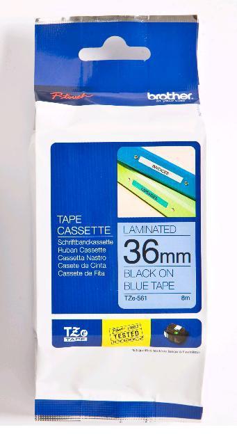 Brother Lettertape Gelamineerd P-Touch Polyester Zwart Blauw 36mm 8m