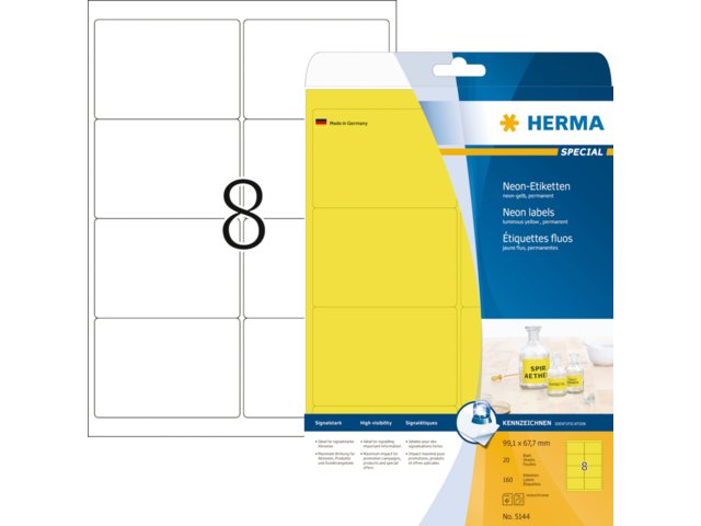 5144 - HERMA Gekleurde Etiketten 99.1x67.7mm 160st Geel