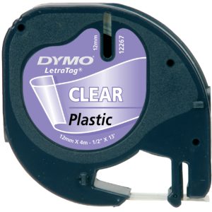 DYMO Lettertape LetraTag 12mm 4m Transparant Zwart Plastic 12267