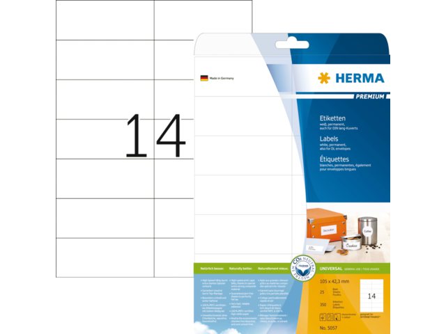 HERMA Etiket Premium 105x42.3mm Wit 350st 1 Pak