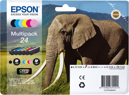 Epson 24 inktcartridge zwart en vijf kleuren standard capacity 29.1ml 1-pack rf-am blister