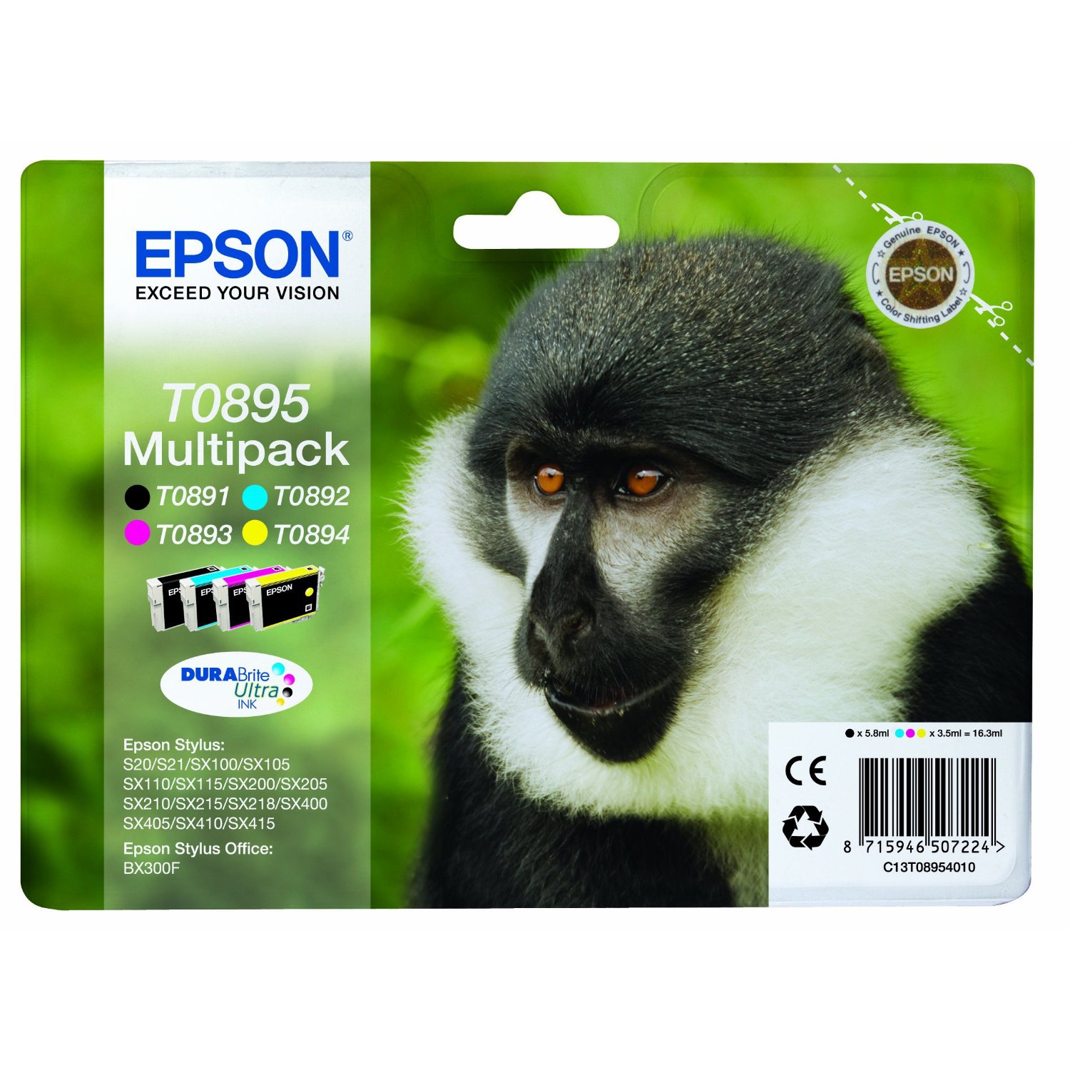 Epson t0895 inktcartridge zwart en drie kleuren 1-pack rf-am blister