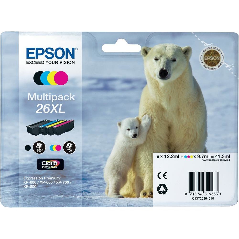 Epson 26xl inktcartridge zwart en drie kleuren high capacity 41.3ml 1-pack rf-am blister