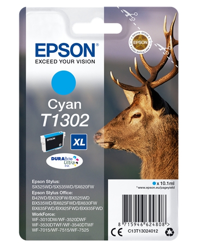 Epson t1302 inktcartridge cyaan extra high capacity 10.1ml 1-pack blister zonder alarm - durabrite u