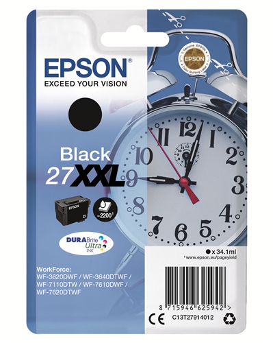 Epson 27xxl inktcartridge zwart extra high capacity 34.1ml 2.200 pagina s 1-pack blister zonder alar