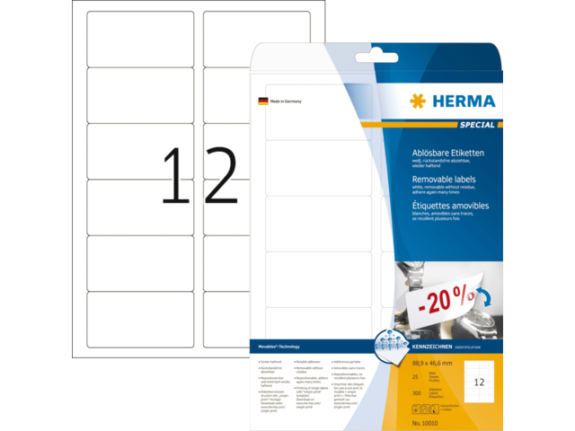 HERMA Speciaal Etiket Verwijderbaar 88.9x46.6mm Wit 300st 1 Pak