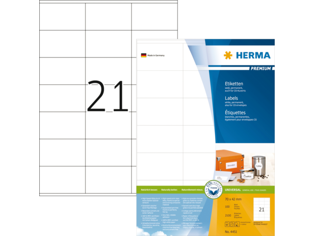 HERMA Etiket Premium 70x42mm Wit 2.100st 1 Pak