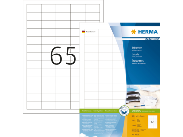 HERMA Etiket Premium no:4606 38.1x21.2mm Wit 13.000st 1 Pak