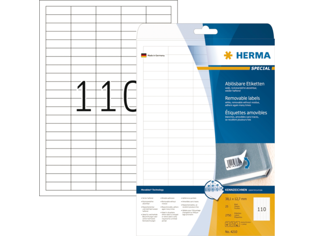 Herma Speciaal Etiket Papier Verwijderbaar no:4210 38.1x12.7mm Wit 2.750st 1 Pak