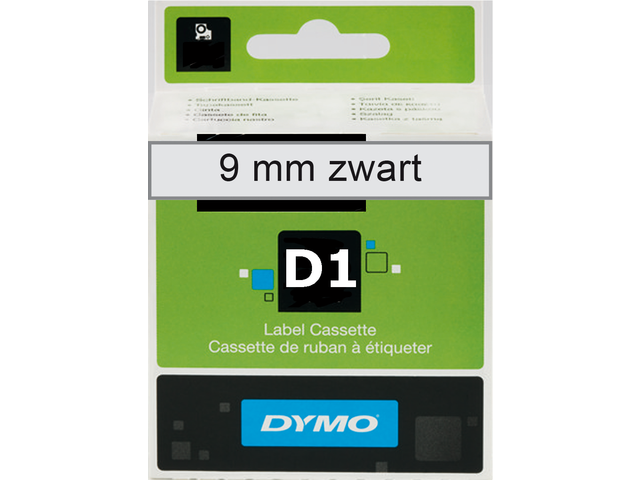 S0720670 - DYMO Lettertape D1 9mm 7m Transparant Zwart Polyester 40910