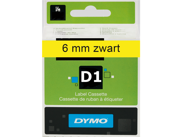 S0720790 - DYMO Lettertape D1 6mm 7m Geel Zwart Polyester 43618