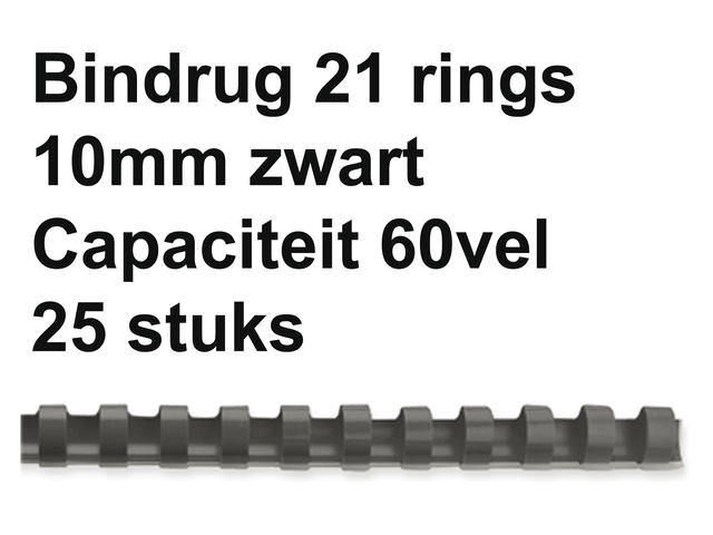 5331102 - FELLOWES Bindrug Kunststof A4 21-Rings 10mm 60vel Zwart 25st