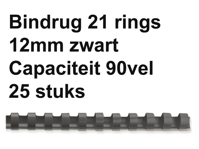 5331502 - FELLOWES Bindrug Kunststof A4 21-Rings 12mm 90vel Zwart 25st