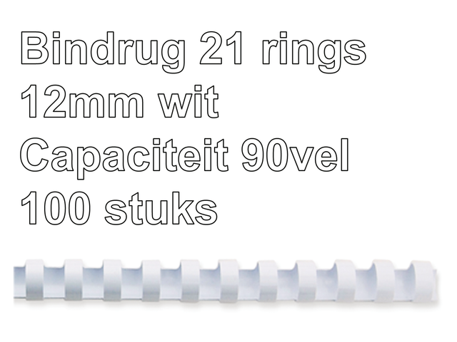 5346206 - FELLOWES Bindrug Kunststof A4 21-Rings 12mm 90vel Wit 100st