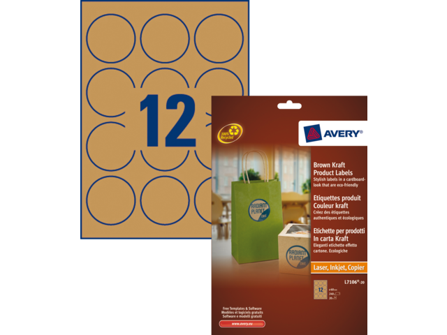 L7106-20 - Avery Gekleurde Etiketten Productlabel L7106 Ø60mm 240st Bruin 1 Pak