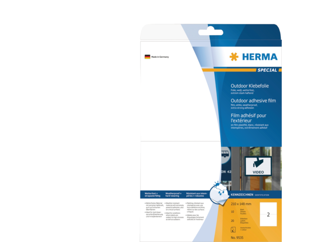 9535 - HERMA Speciaal Etiket Polyethyleenfolie Weerbestendig no:9535 210x148mm 20st Wit 1 Pak