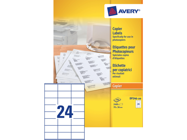 DP246-100 - Avery Etiket Papier Copier DP246 70x36mm 2.400st Wit 1 Pak