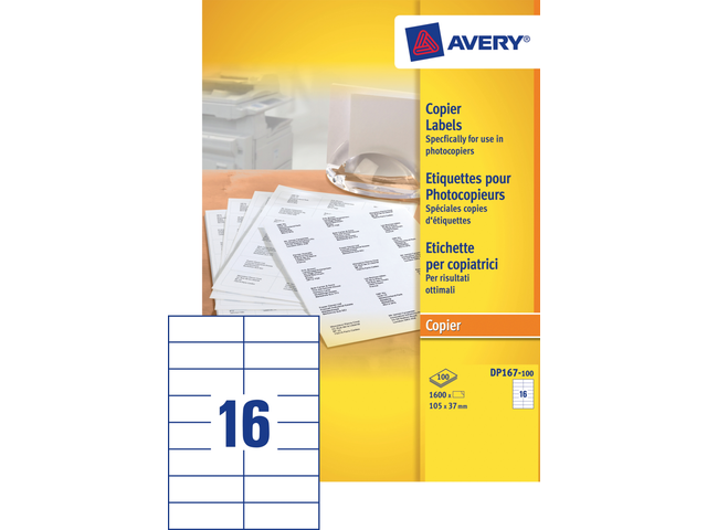 DP167-100 - Avery Adres Etiket Papier Copier DP167 105x37mm 1.600st Wit