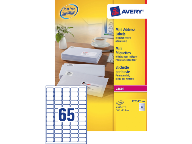 L7651-100 - Avery Adres Etiket QuickPEEL L7651 38.1x21.2mm 6.500st Wit 1 Pak