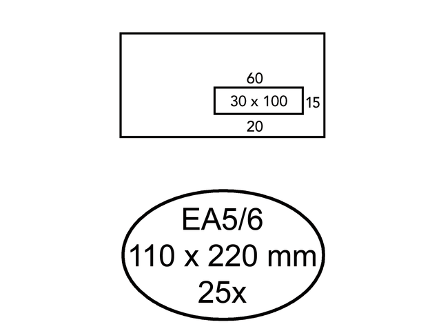 Quantore Venster Envelop EA5/6 110x220mm 80gr Rechts Strip 25st Wit