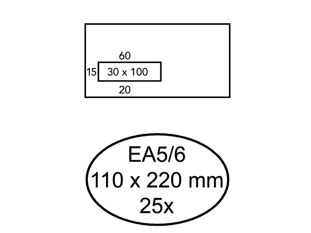 Quantore Venster Envelop EA5/6 110x220mm 80gr Links Strip 25st Wit