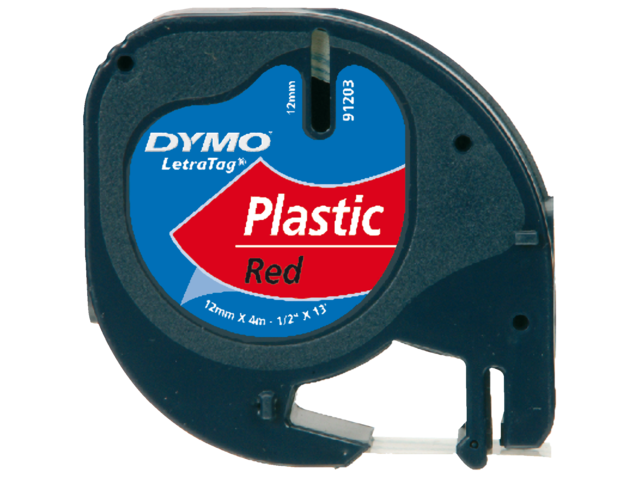 DYMO Lettertape LetraTag 12mm 4m Rood Zwart Plastic 91203