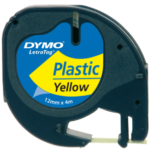 DYMO Lettertape LetraTag 12mm 4m Geel Zwart Plastic 91202