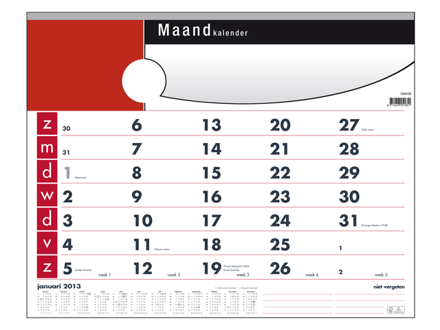 336038 - Quantore Kalender Maand 34x43cm 1st