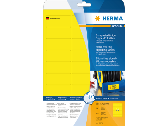 8031 - HERMA Speciaal Etiket Signalering no:8031 63.5x29.6mm 675st Geel 1 Pak