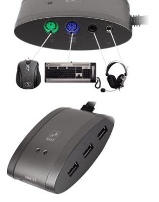 A4-MS-9 - A4 Alles-in-één USB-Hub-master 3-Poorten/2xPS/2/2x3,5mm/7-in-1-Plug&play