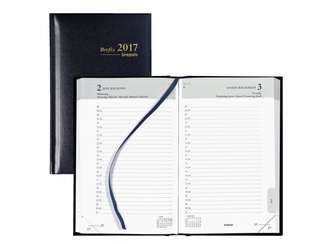 0.016.1256.01.6 - Brepols Agenda Brefix De Luxe Met Vast Alfabet 11,3x18,2cm 60g/m² Zwart 1st