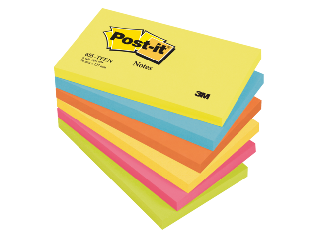 655-TFEN - 3M Post-It Memoblok Energetic 76x127mm Diverse Kleuren 6st